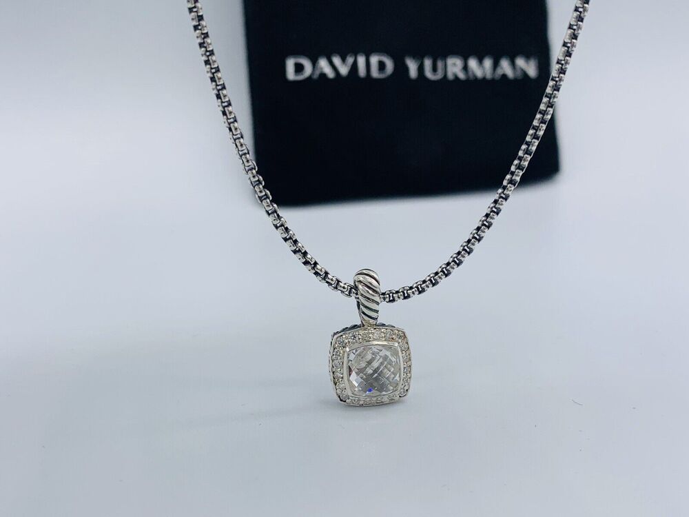 David Yurman Petite Albion Pendant Necklace with White Topaz and Diamonds 17"
